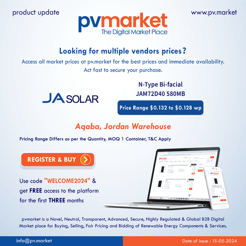 JA Solar N-Type Bi-facial JAM72D40 580MB