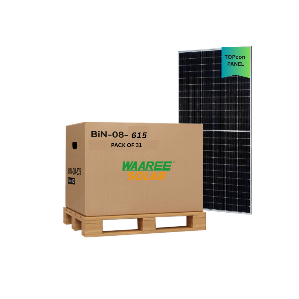 Waaree 615W Elite R Series N-Type TOPCon Framed Dual Glass Bifacial Solar Panel – BiN-21-615 (35 mm)